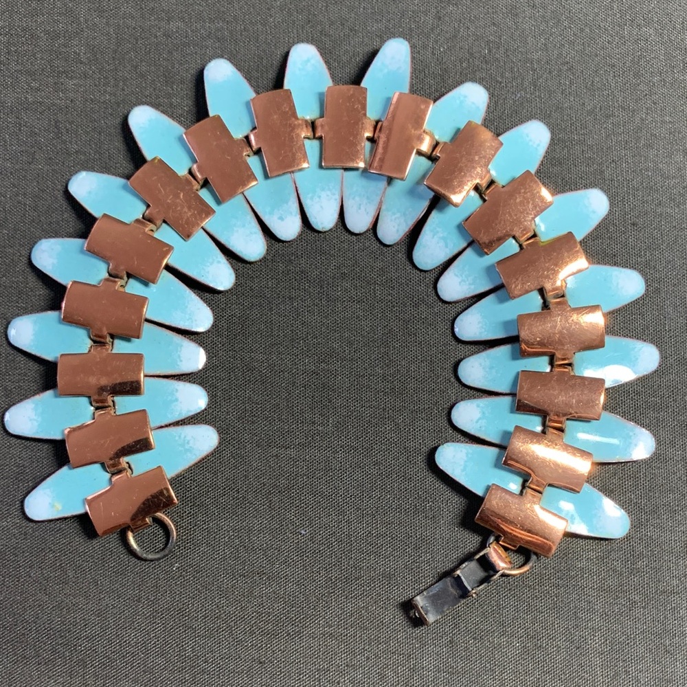 1950s Nefertiti Copper and Enamel Bracelet